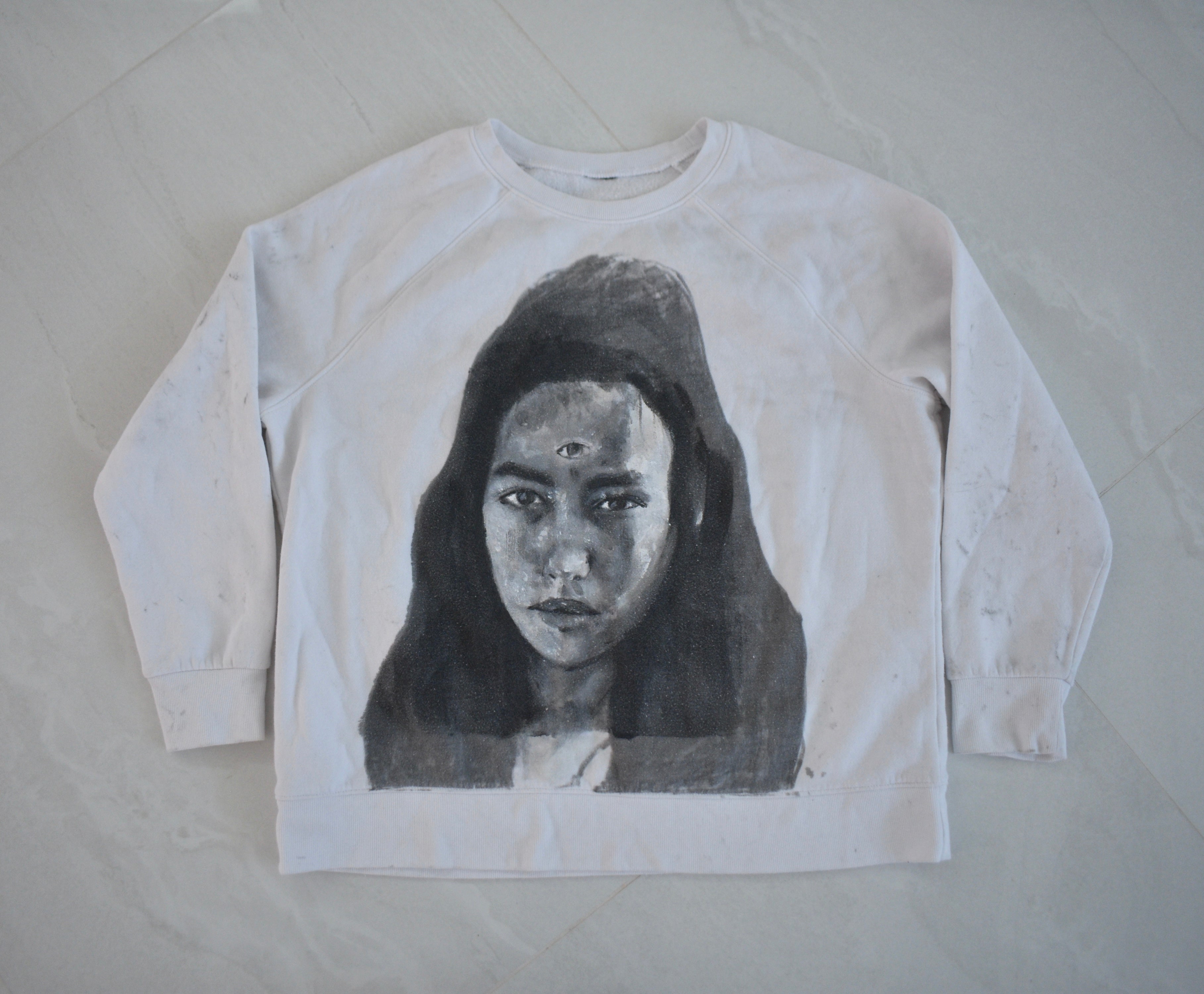 Third Eye Girl – White Crewneck (Black & White Portrait)
