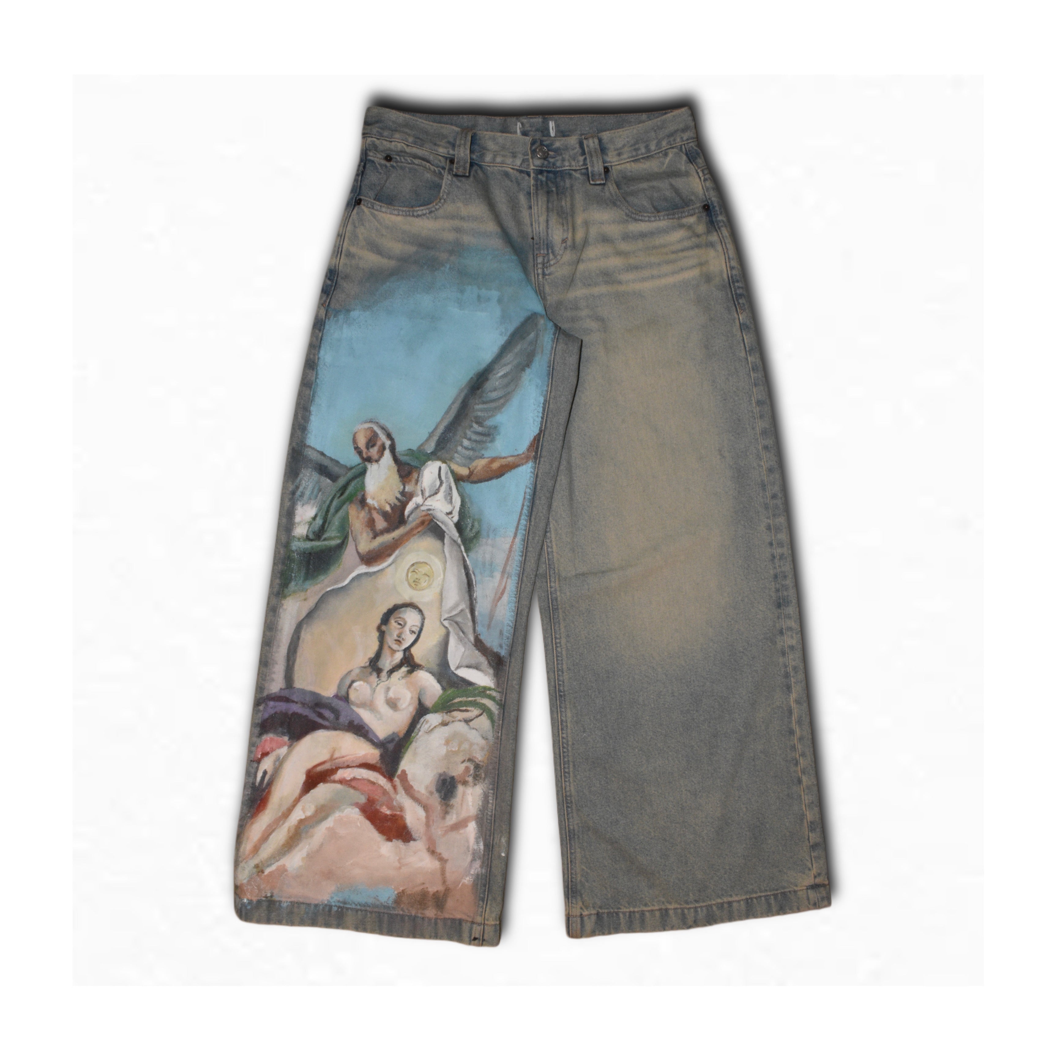 “Time Discovers Truth” Hand-Painted Jeans