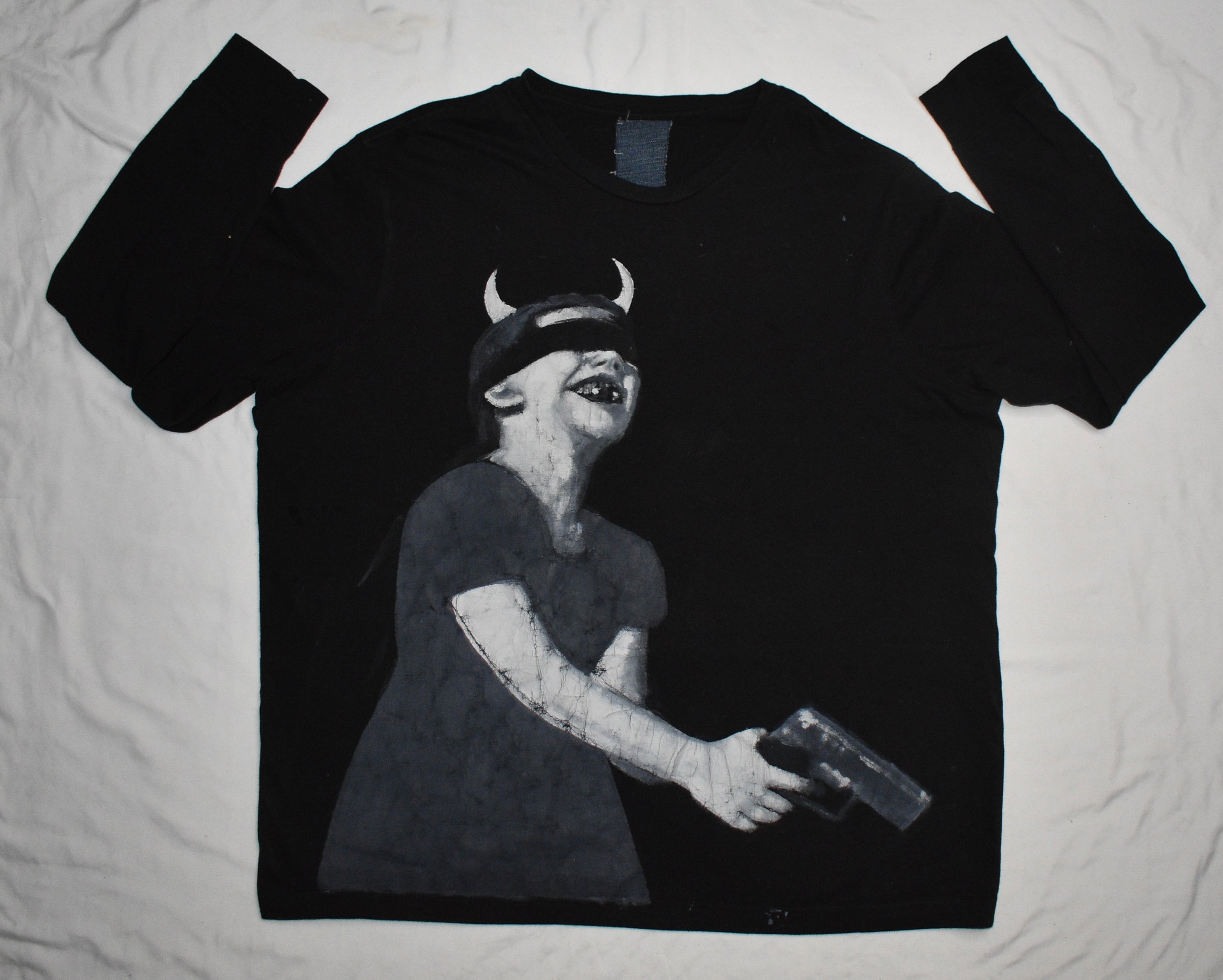 Devil-Horned Child with Gun – Black Longsleeve