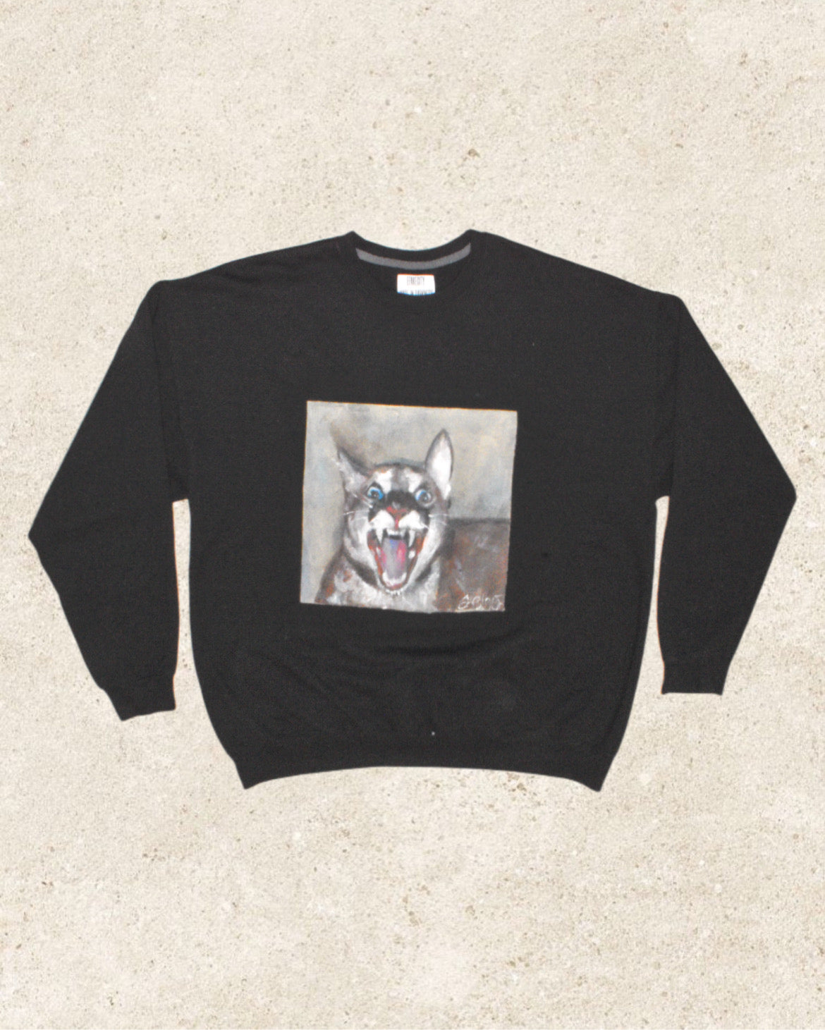 Black Crewneck – Snarling Cat