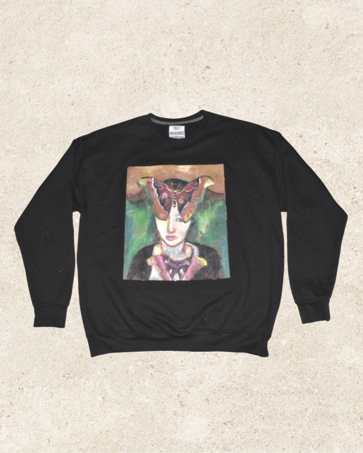 Black Crewneck – Butterfly Mask Portrait