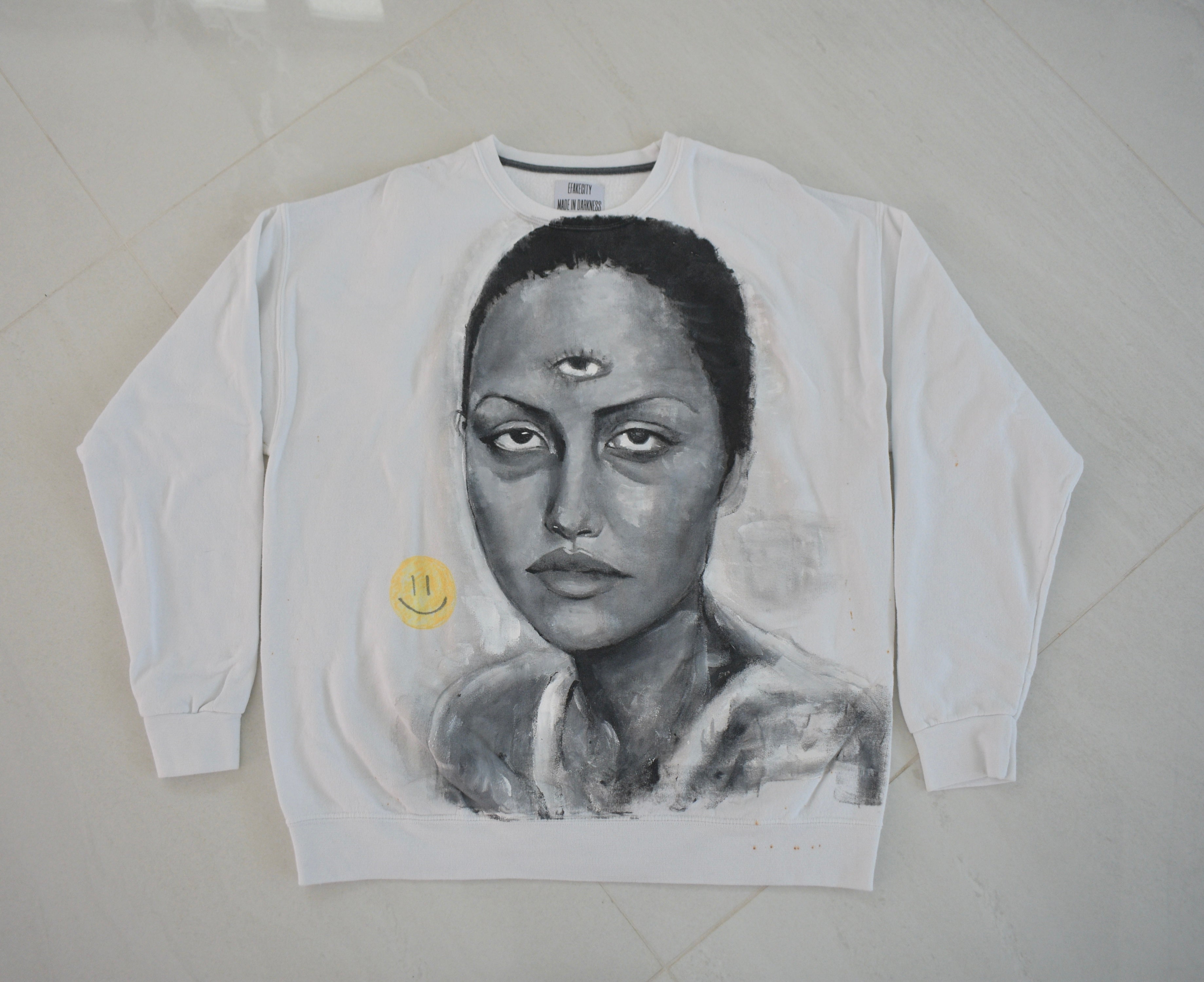 White Crewneck – Third Eye Woman + Yellow Smiley